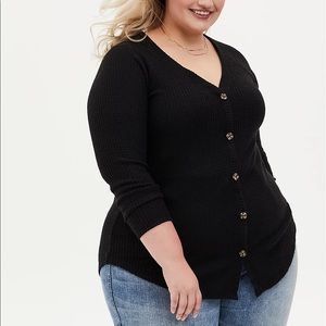 Torrid Black Waffle Knit Tie Front Top- 4X